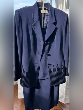 Musani Couture Navy Blue Blazer Top Skirt Set